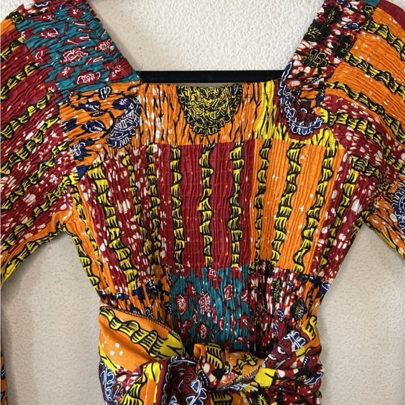 VTG African Star Bohemian Maxi Dress Off The Shoulder Oversized Flared Sleeve OS - Picture 8 of 15